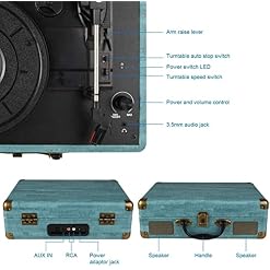 Record Player Vintage 3-Speed Bluetooth Vinyl Turntable with Stereo Speaker, Belt Driven Suitcase Vinyl Record Player - Les Beatles, Paul McCartney, John Lennon, RIngo Starr, George Harrison Record Player Vintage 3-Speed Bluetooth Vinyl Turntable with Stereo Speaker, Belt Driven Suitcase Vinyl Record Player – Image 4