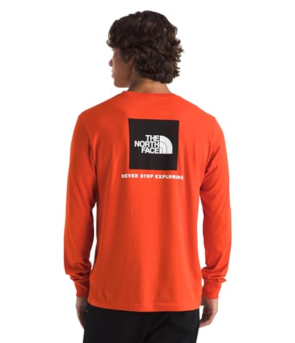 The North Face Men's Core Box Long Sleeve NSE Tee - Classic Logo Graphic Tee, Soft Cotton Fabric, Regular Fit, Lava Red, Medium
