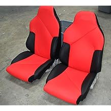 Iggee Artificial Leather Custom Made Original fit Front seat Covers Designed for Chevy Corvette C4 Sport 1994-1996 Black/Red