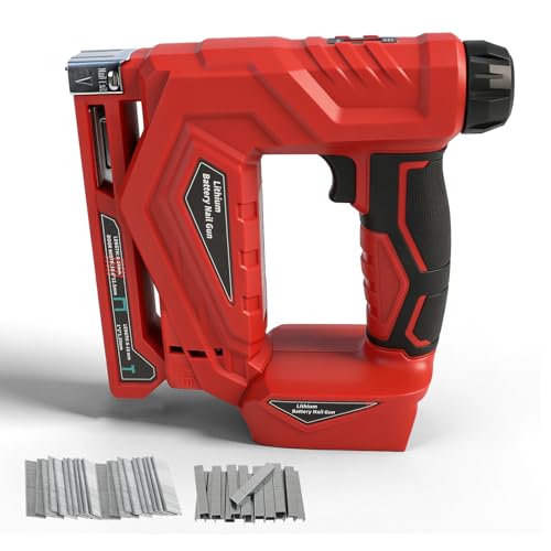 Cordless Brad Nailer Staple Gun Compatible with Milwaukee m18, Brushless 18GA Nail Gun Electric Stapler with 1000pcs Nails 1000pcs T50 Staples for Home Improvement, DIY and Woodworking (Red)
