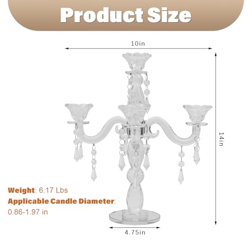 5 Arm Crystal Candle Holder Modern Clear Candlestick Holders Vintage Candelabra Centerpieces for Tables Candle Centerpieces for Home Wedding Centerpieces Dinner Party Formal Event Table Decoration by YUYFCC - Image 2