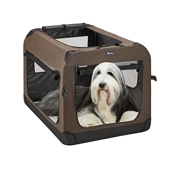 Veehoo Folding Soft Dog Crate, 3-Door Pet Kennel for Crate-Training Dogs, 5 x Heavy-Weight Mesh Screen, 600D Cationic Oxford Fabric, Indoor & Outdoor Use, 40″, Brown Veehoo Folding Soft Dog Crate, 3-Door Pet Kennel for Crate-Training Dogs, 5 x Heavy-Weight Mesh Screen, 600D Cationic Oxford Fabric, Indoor & Outdoor Use, 40″, Brown