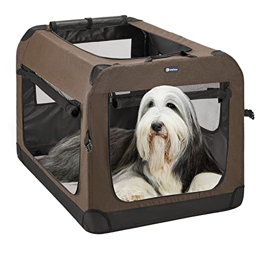 Veehoo Folding Soft Dog Crate, 3-Door Portable Collapsible Pet Kennel for Crate-Training Dogs, 5 x Durable Mesh Screen, 600D Cationic Oxford Fabric, Indoor & Outdoor Use, 40", Brown by Veehoo - Used condition - US$92.33