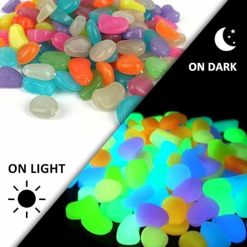 Image of swimero,Colorful Glowing Garden Pebbles, Glow in The Dark Decorative Stones for Walkways & Decor, Solar Power Luminous Stones Glowing Rocks for Plants Pot