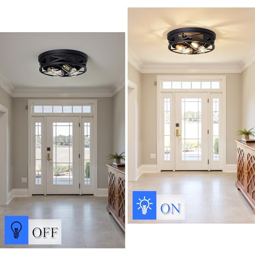 Image of SKEJAO Flush Mount Ceiling Light Fixture,Ceiling Light Fixture for Hallway, Black Hallway Light Fixtures Ceiling,Light Fixtures Ceiling Mount for Kitchen,Farmhouse,Hall (1 Pack) (13.98 inch)