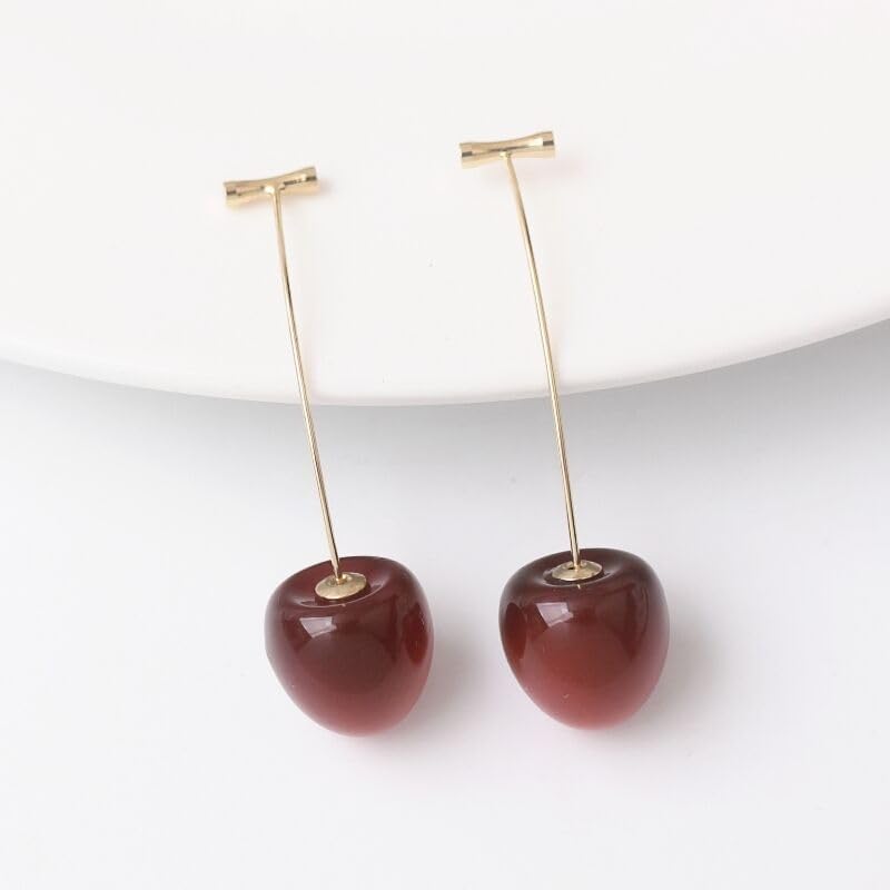 Doubnine 3D Red Cherry Drop Earrings Gold Dangle Earrings Charm Cute Fruits Earring Charm Sweet Jewelry Gift Earrings for Women - Image 5