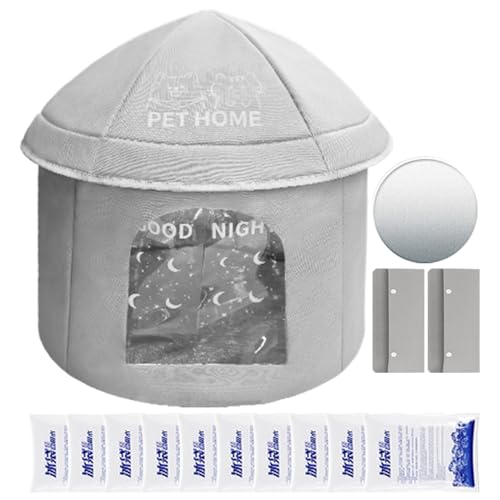 ペットクーリングハウス - 折りたたみ可能な夏のシェルター 猫のベッド|アイスパック付きの耐候性のペットハウス、小動物用の冷却ベッド屋外子犬睡眠ゾーン、屋内子猫休息エリア、パティオペット