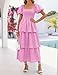 ZESICA Women's 2025 Summer Boho Midi Dress Short Puff Sleeve Flowy A Line Tiered Beach Vacation Long Dresses,Pink,Small