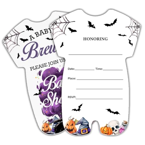 LyoGao Halloween Baby Shower Invitations Witch Magic Theme a Baby Is Brewing Baby Shower Party Fill in Invites Cards With