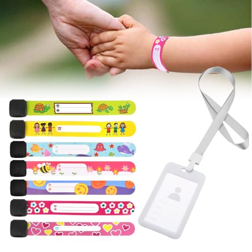 BIRLOZA Pulsera Seguridad Niños Pulseras Identificativas Niños Pulsera Seguridad Anti Perdida Pulsera Antiperdida Niños Pulsera de Emergencia Impermeable Bebé SOS Pulsera Reutilizable 7 PCS