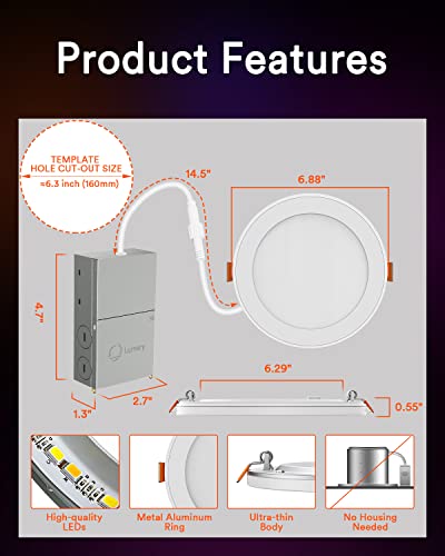 Lumary Rgbai Smart Recessed Lighting 6 Inch With Gradient Accent Light And Night Light 13W 1100Lm Wi-Fi Recessed Lights Ultra-Thin Can-Killer Downlight Work With Alexa/Google Assistant/Siri, 4Pcs #TOP7