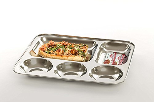 King International 100% Stainless Steel Five In One Dinner Plate Five Sections Divided Plate Five Section Plate -Set Of 2 Mess Trays Great For Camping, 34 Cm #TOP1