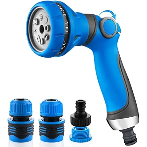 AQUA FLOW Hose Spray Gun 4PCS Set Including 8 Adjustable Patterns High-Pressure Hose Nozzle and Quick Connect Fittings for Standard UK 1/2” Garden Hose Cover