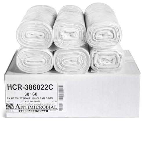 Image of Aluf Plastics 55-60 Gallon Clear Trash Bags (150 Count) - 38' x 60' - 22 Microns Thick High Density Value Garbage Bags for Bathroom, Office, Industrial, Commercial, Janitorial, Municipal, Recycling (HCR-386022C)