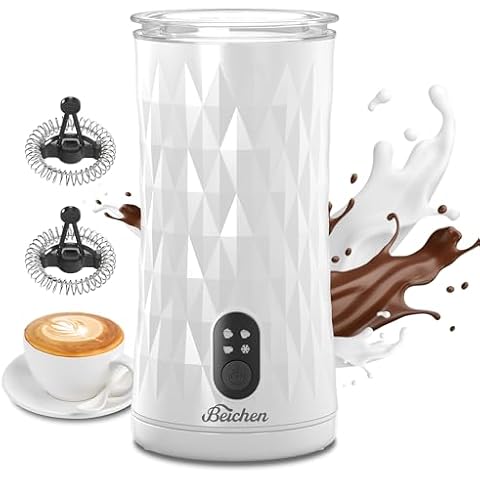 BEICHEN Milk Frother, 4 in 1 Electric Milk Steamer, Automatic Coffee Frother with Two Whisks, Hot and Cold Foam Maker for Hot Chocolate, Latte, Cappuccinos, Macchiato (White) Cover