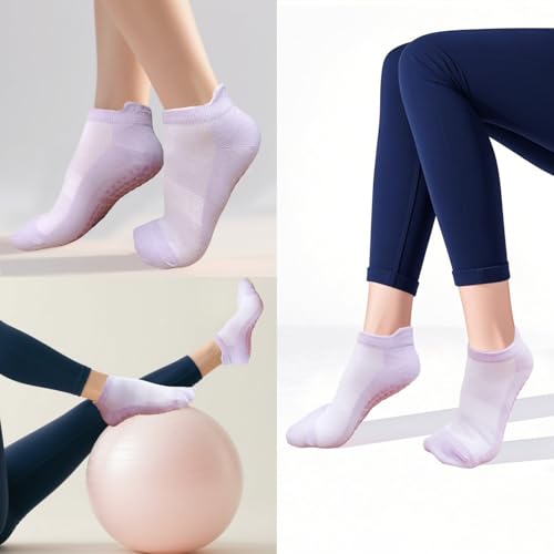 Image of 6 Pairs Grip Pilates Socks for Women, Non-Slip Yoga Athletic Socks for Barre, Ballet & Workout, Hospital Barefoot Socks (Women's 5-9)