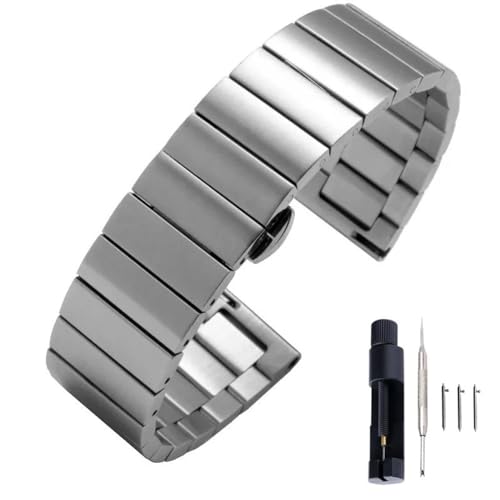 Bracelet montre acier inoxydable 16mm-22mm à boucle papillon
