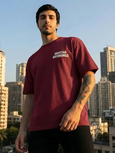 Image of TOXA Men's Pure Cotton Oversized Fit Tshirt | Oversized Baggy Fit Tee with Drop Shoulder | Cool and Stylish Graphic Printed Design Half Sleeve T-Shirt (Available Sizes: S to 2XL)