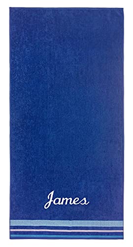 Kaufman - Personalized Oversized, 35" X 70", Solid Color, Velour Super Soft, Beach And Pool Towel, Easy Care, Extra Large, 100% Usa Cotton, Embroidered Name (Royal) #TOP1