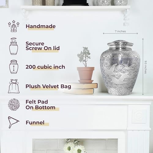 Image of Trupoint Memorials Cremation Urns for Human Ashes for Male or Female, Funeral Memorial Urns for Men & Women, Silver Birds, Adult (200LB)