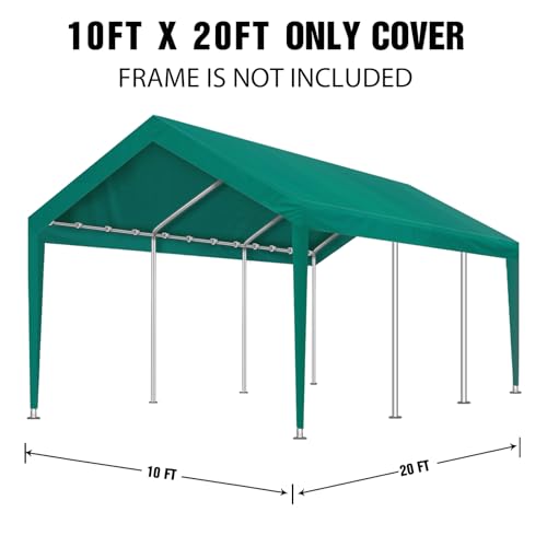 Carport Canopy Replacement Cover, Waterproof & UV Protected Garage Top Tarp Shelter Cover with Ball Bungee Cords, Car Cover Tent (Frame is not Included) (Green, 10'x20') by Yustuf - Used condition - Image 2