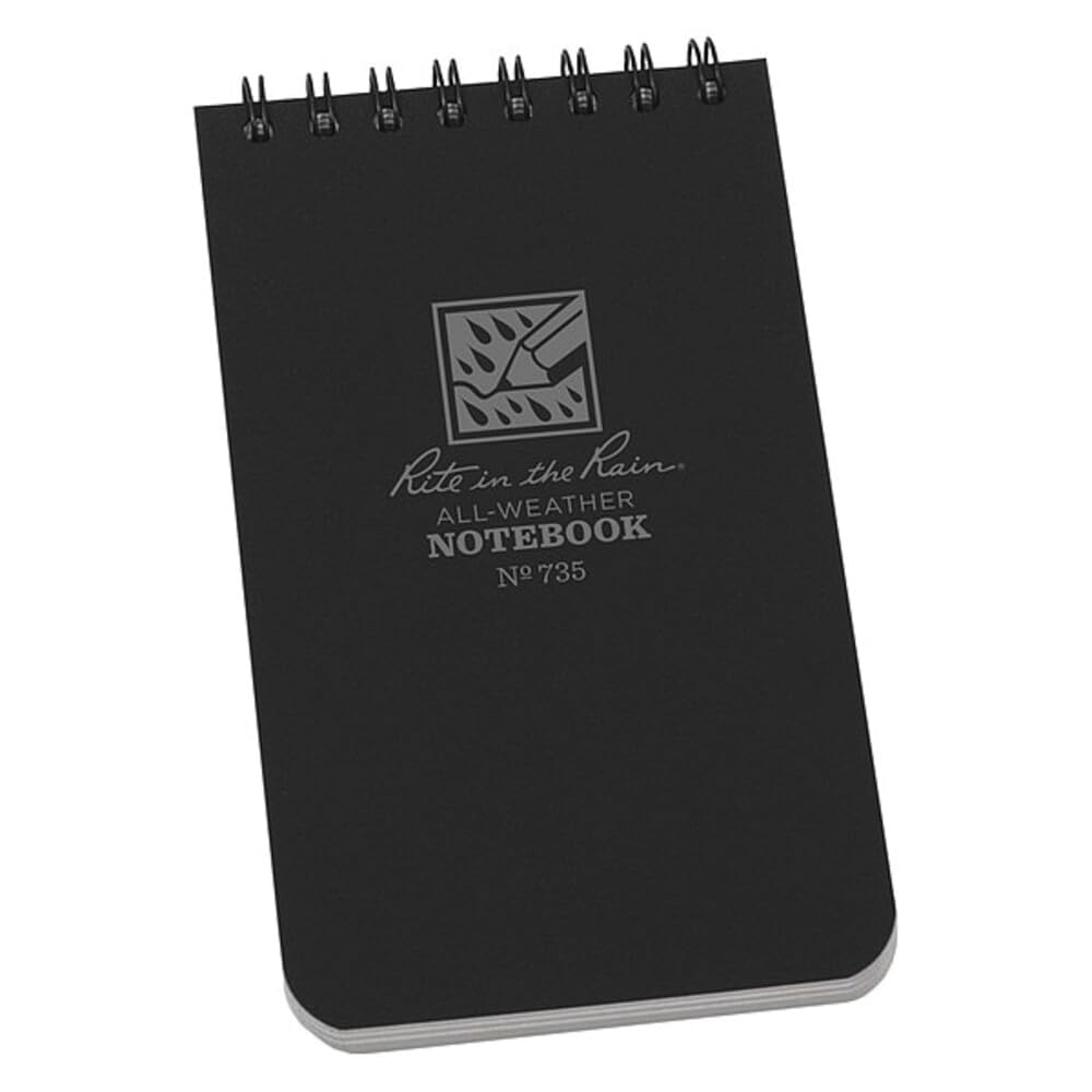 Weatherproof Top Spiral Notebook, 3" x 5", Black Cover, Universal Pattern (No. 735)