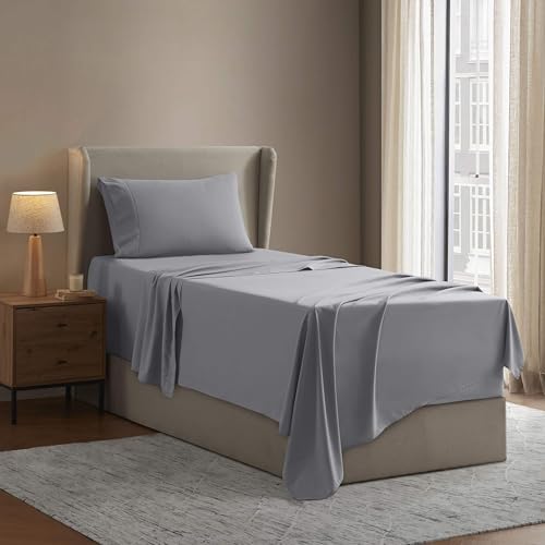Image of Nestl Twin Bed Sheet Set - Grey - 3-Piece Deep Pocket | Instantly Soft, Night-One Ready (No Wash Required). Fits 16-Inch Deep Pockets, 360-Degree Elastic Grip