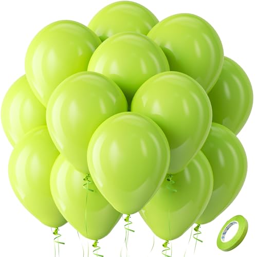 Image of Bezente Lime Green Latex Party Balloons - 100 Pack 12 inch Round Helium Light Pastel Kelly Green Balloons for Graduation Wedding Engagement Spring Forest Theme Birthday Tea Party Decorations
