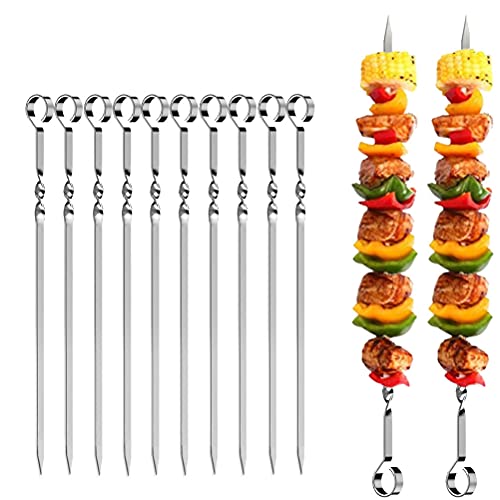 DTnewsun Kebab Brochos, 12 pinchos con patrón en espiral antiescaldantes, pincho plano de metal para barbacoa, 17.7 pulgadas y 15.7 pulgadas Cover