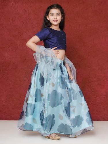 AJ DEZINES Kids Indian Ethnic Wear Silk Blend Organza Floral Printed Lehenga Choli for Girls4
