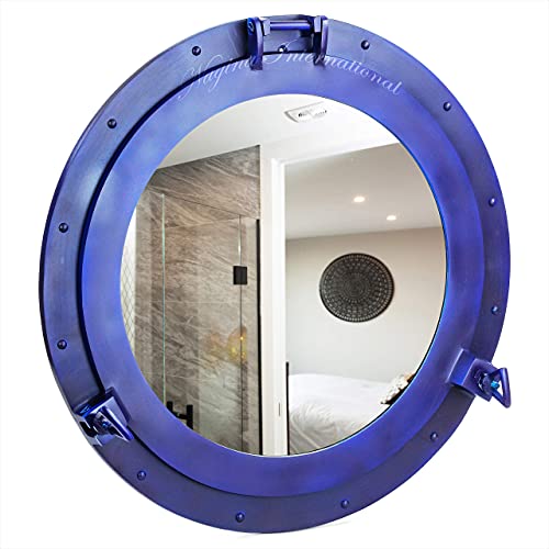 Nagina International Nautical Porthole Aluminium Blue Color | Maritime Wall Decor (15 Inches, Mirror) - Image 6