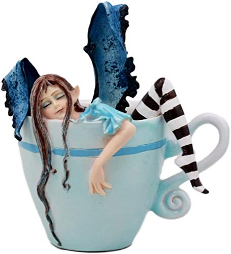 Ebros Gift Amy Brown Teacup Latte Coffee Drunk Fairy Figurine Fantasy Mythical Faery Magic Watercolor Collectible Decor Statue Gift Ideas for Women Teen Girls Fairy Garden DIY Art Centerpiece