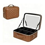 Maletín Maquillaje con LED Espejo, Estuche De Maquillaje con Luz LED De 3 Colores, Neceser Maquillaje Portátil con Separadores, Bolsa De Maquillaje con Espejo Portátil