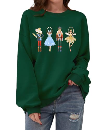 Women's Christmas Nutcracker Sweatshirt Crewneck Long Sleeve Shirt Xmas Holiday Pullover Tops