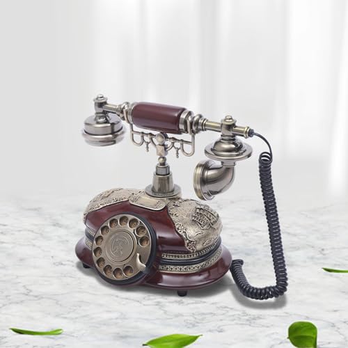 Teléfono fijo clásico con disco rotatorio vintage marrón miniatura 3