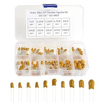 XINGYHENG 100 Stück 10 Wert 16 V 1 uf - 100 uf Tantalkondensator sortiert Kit mit einer Kunststoffbox