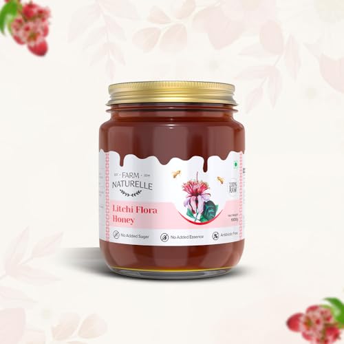 Image of Farm Naturelle Litchi Forest Flower Wild Honey 700gm + 75g Extra|100% Pure Honey | Raw & Unfiltered|Unprocessed|Lab Tested Honey In Glass Jar with Engraved Virgin Wooden Spoon