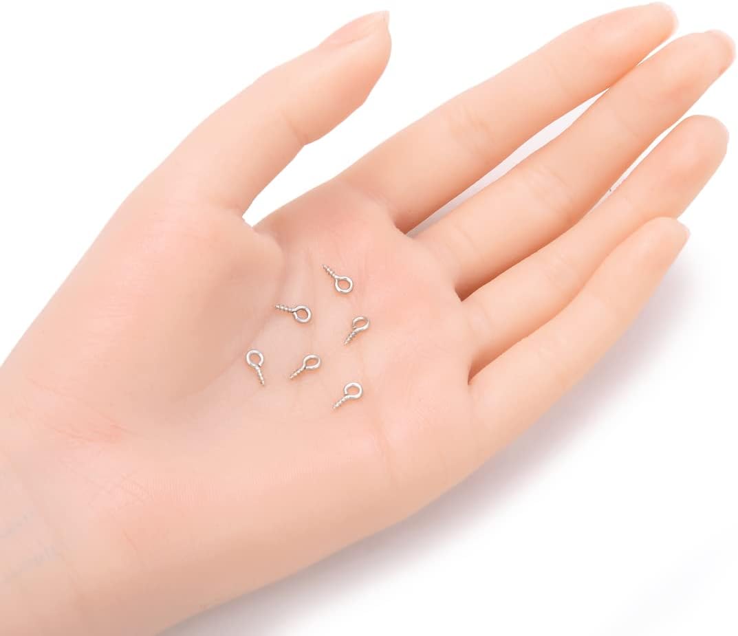 100pcs Screw Eye Pin Peg Bail Clasp Jumpring Loop 8mm Glue On Pendant Connector 18K White Gold Plated Brass for DIY Craft Jewelry Making CF207-1