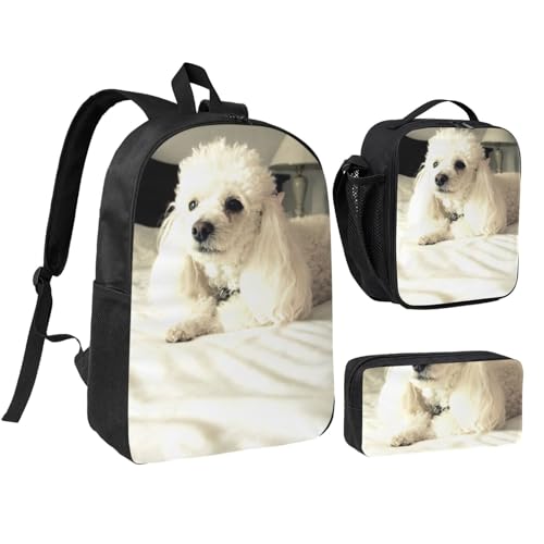 Sac à dos d'école caniche français EdWal avec boîte à déjeuner et trousse
