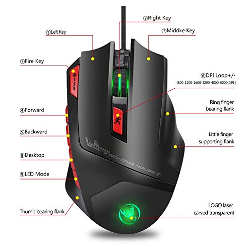 Gaming Mice Macro Définition Game Mouse 9-Key 7-Color Illuminated Mouse jusqu'à 6000 dpi – Image 3
