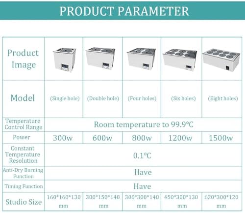 Digital Lab Water Bath, 6 Holes Stainless Steel, RT-99.9°C, Thermostatic Control, Drain Hole, Adjustable Cover, Waterproof Bracket, Anti-Dry Burn Protection