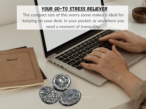 Image of Amazing Gemstone Black and White Tourmaline Worry Stone Crystals & Healing Stones - Worry Stones for Stress Relief Gifts - Piedra Crystal Fidget for Meditation - Stocking Stuffers and Birthday Gifts