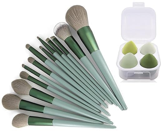 mf® foundation makeup brushes 13 pcs makeup brush set premium synthetic foundation brush blending face powder blush concealers eyeshadow brush make up brushes set carry bag with 4 pcs beauty blender set.