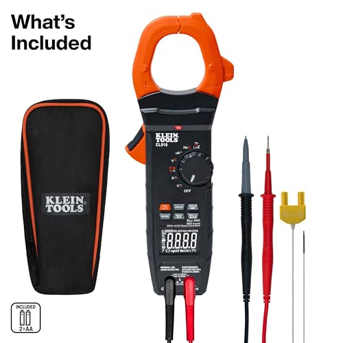 Image of Klein Tools CL910 2000V 2000A AC /DC Auto-Ranging Digital Clamp Meter with TRMS, Worklight, Backlit Display, Solar Panel Wind Turbine High Voltage Testing