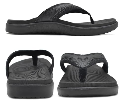 KuaiLu Flip Flops Men Sport Thong Sandals with Comfort Plantar Fasciitis Arch Support Beach Pool Slides for Men Soft Yoga Mat Cushion Size 9.5 Black - Image 6