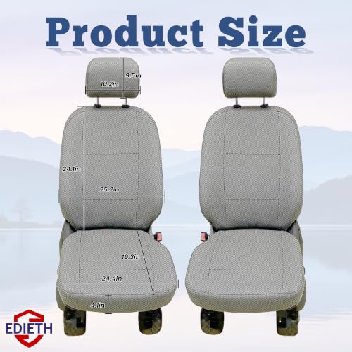 EDIETH Front Cloth Seat Covers for Ford F150 2015-2026 F150 Lightning 2022-2025 F250 F350 Super Duty 2017-2026 Crew Cab Foam Padded Bucket Seat Covers - Gray by EDIETH - Used condition - Image 3