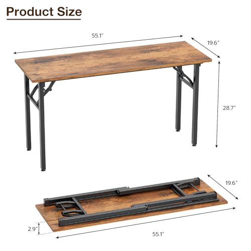 Image of TEMI Long Computer Desk Folding Table - 55.1 Foldable Office Desk, No Assembly, Perfect Writing Table for Bedroom, Dorm, or Apartment, Portable Large Desk or Study Table with Compact Design, Brown