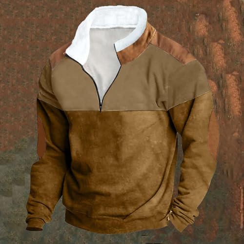 Western Fleece Pullover Men Casual Long Sleeve 1/4 Zip Pullover Fall Half Zip Sweatshirt Vintage Country Jacket Tops3
