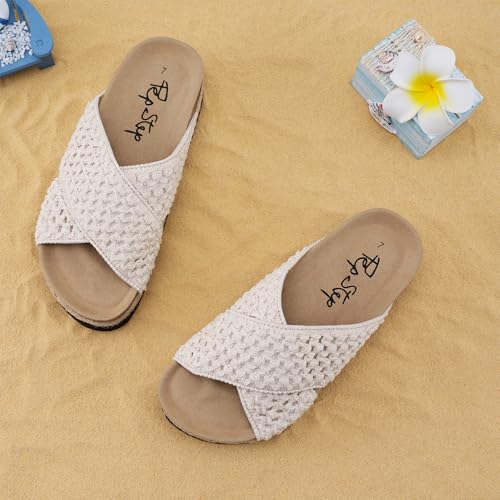 Image of PepStep Slide Sandals for Women with Soft Cork Footbed and Strap, Ladies Fashion Platform Slide Sandals Comfortable Slip On Style