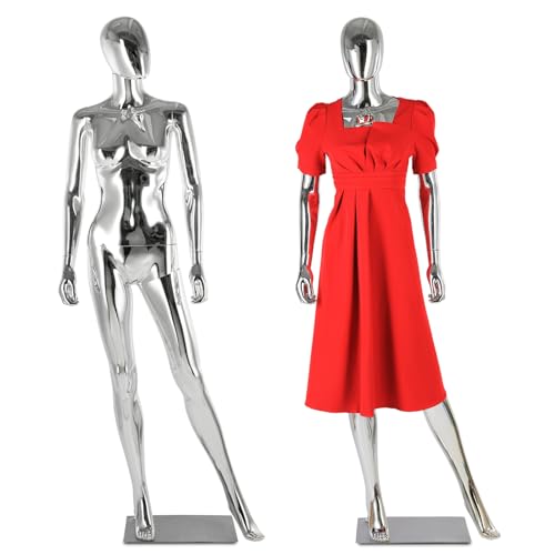 Female Mannequin Full Body Silver - 70” Detachable Woman Dress Form Mannequins Realistic Metal Base for Clothing Shops